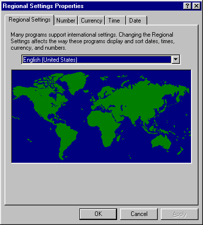 Windows 95 Regional Settings